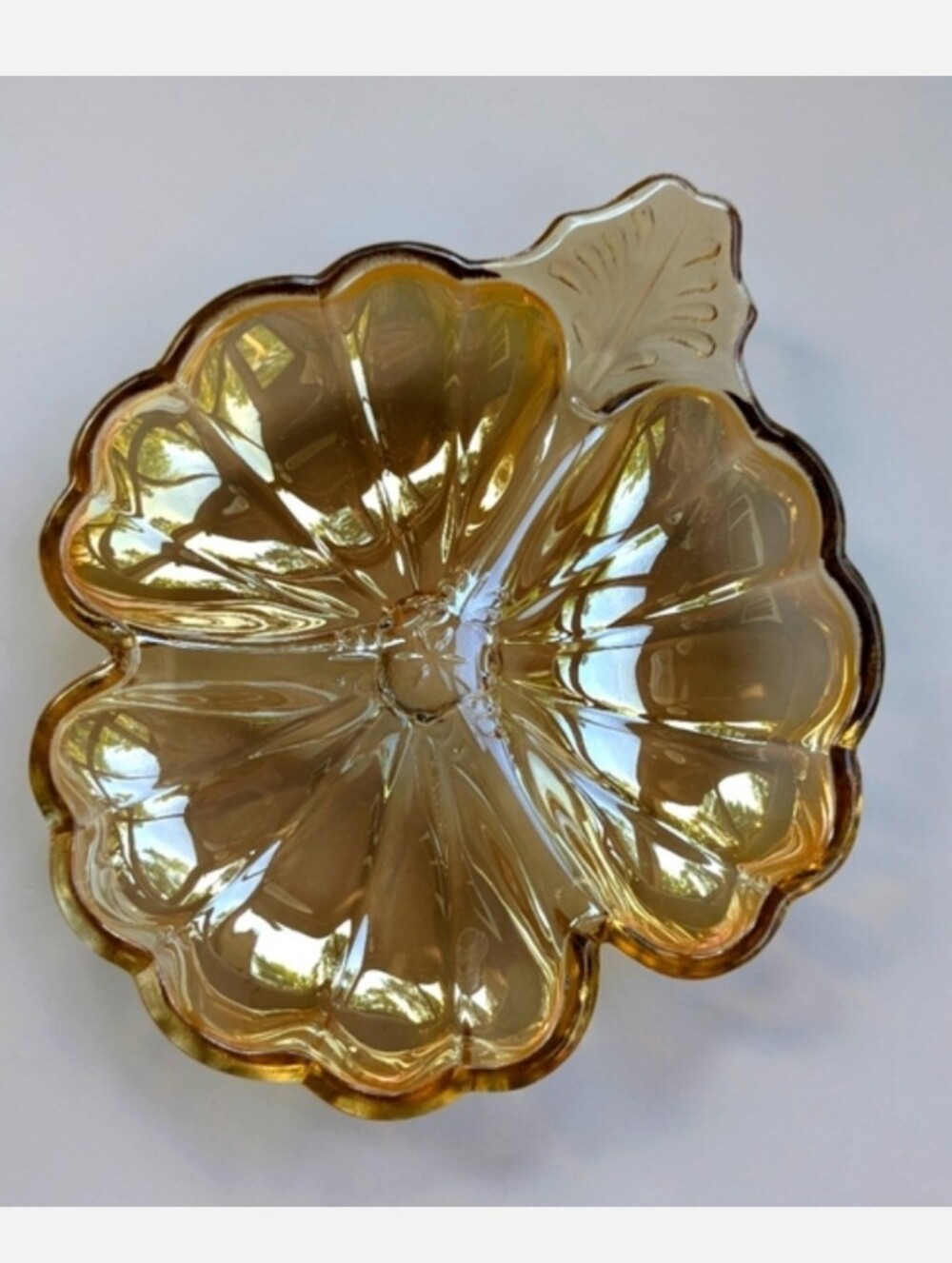 Vintage Jeannette Marigold Carnival Glass Three Part Snack Plate Relish Dish MCM